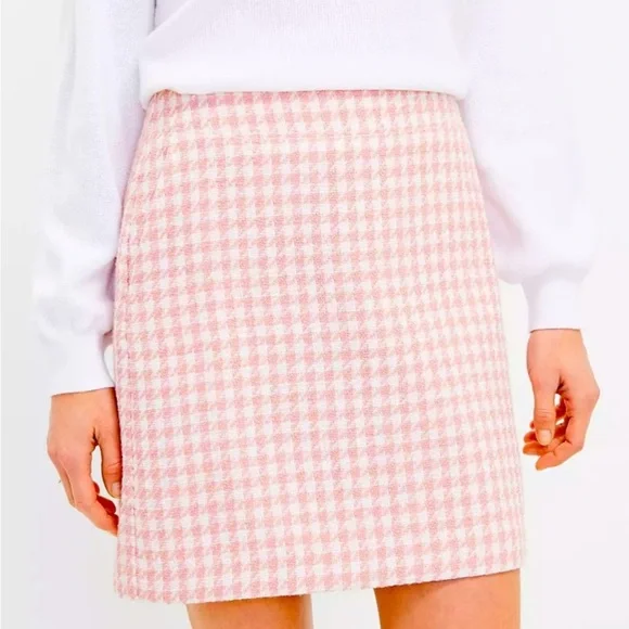 LOFT Pink Gingham Tweed Women's Skirt - Picture 1 of 6